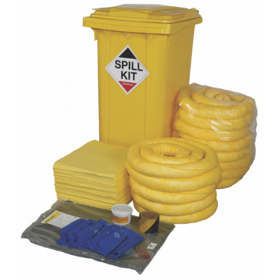 255 Litre Chemical/Universal Spill Kit in Wheeled Bin Chemical Spill Kits image