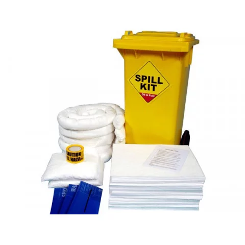 140 Litre Oil and Fuel Only Spill Kit in Wheeled Bin