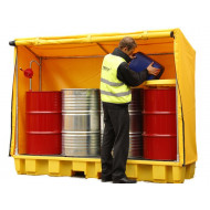 4 Drum In-Line Spill Pallet with Framed Cover 4 Drum In-Line Spill Pallet with Framed Cover