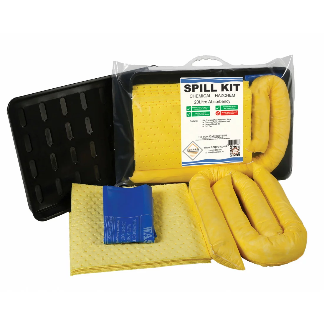 20 Litre Chemical/Universal Compact Spill Kit with Drip Tray SERPRO Chemical Spill Kits