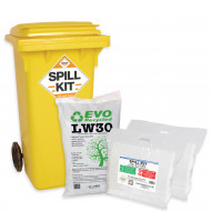 120 Litre Oil and Fuel Spill Kit with in Wheeled Bin with LW30 Granules 120 Litre Oil and Fuel Spill Kit with in Wheeled Bin with LW30 Granules