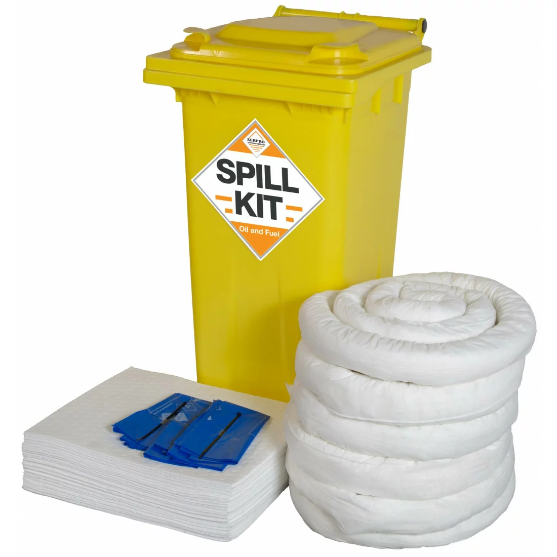 120 Litre Oil and Fuel Only Spill Kit in Wheeled Bin SERPRO Oil and Fuel Spill Kits
