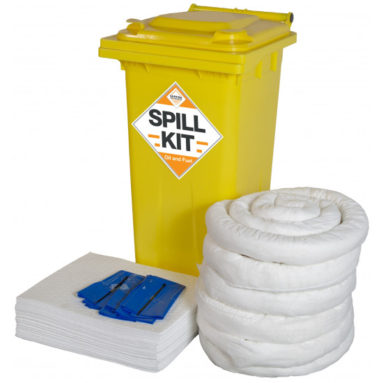 120 Litre Oil and Fuel Only Spill Kit in Wheeled Bin Oil and Fuel Spill Kits image